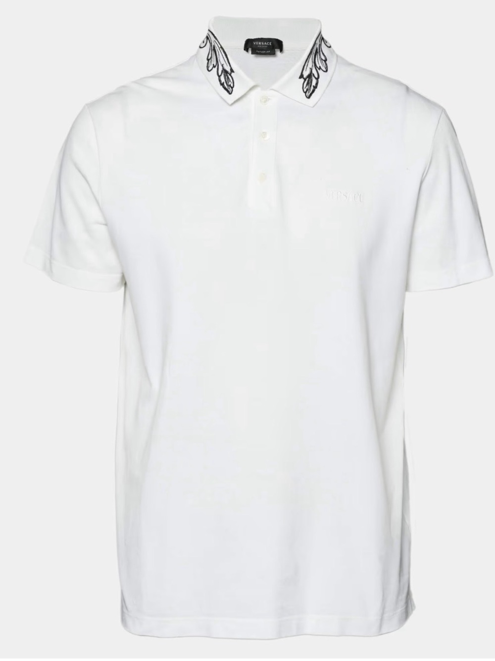 Versace White Embroidered Collar Polo Shirt size small made in Italy